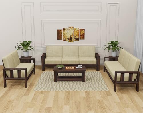 Image of Wooden 8 Seater Sofa Set for Living Room | Sheesham Wood Sofa Set 8 Seater | 8 Seater Sofa Set for Home & Office Furniture | Solid Wood Sofa Set (3+3+2 Walnut Finish)