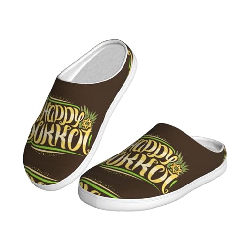 Happy Sukkot Jewish Holiday Adult Cotton Slippers Home House Indoor Shoes2