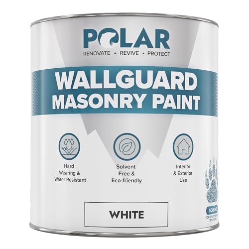 Polar Wallguard White Masonry Paint Exterior - 1 Litre | Waterproof Coating for Brick, Concrete, Stone, Pebbledash, and Ironwork | High Durability and Superior Protection for Exterior Walls