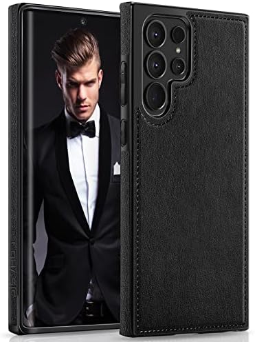 LOHASIC for Samsung Galaxy S22 Ultra Case, Luxury Leather Slim Business PU Non-Slip Grip Rugged Shockproof Bumper Full Body Protective Cover Men Women Phone Cases for Galaxy S22 Ultra 5G 6.8" - Black
