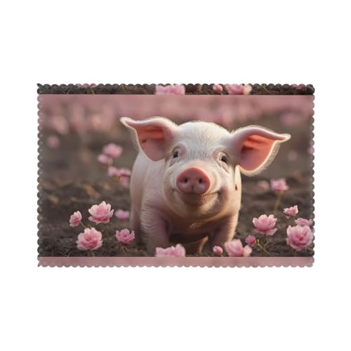 WHJSSF Smile Pink Pig Picture - Juego de 6 manteles individuales domésticos a prueba de aceite, aislantes del calor y duraderos, 12 x 18 pulgadas