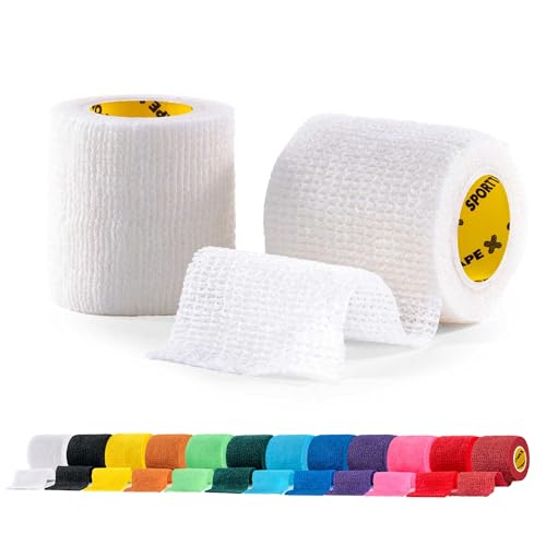 Image of 2 Rolls SPORTTAPE Football Sock Tape, 5cm x 4.5m, White - Self-Adhesive Cohesive Bandage, Compression Wrap & Sports Stretch Tape for Ankles, Joints, Socks, Vet & Pet Wrap for Dogs, Horses