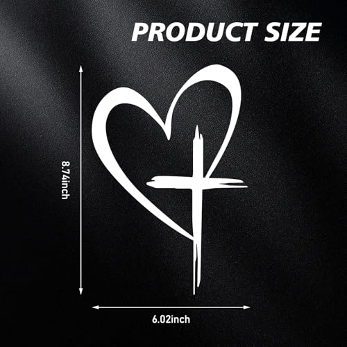 Image of Love Cross Sticker Decal, Love Heart Sticker Decal, Vinyl Car Stickers, 8.7 inchx6 inch Waterproof Decal, for Cars, Windows, Bumpers, Trunks, Notebook, Car Exterior Decorative Stickers (White)