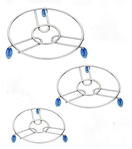 OYSTIO Kitchen Stainless Steel Hot Plate Stand – Pack of 3 Stainless Steel Pot Coster Set, SILVER, Medium