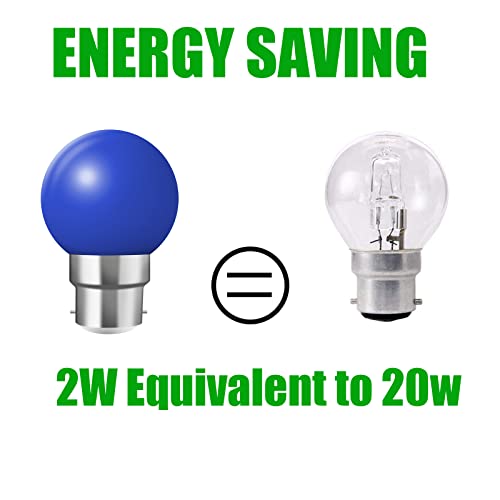 Coloured B22 Bayonet LED Small Golf Ball Bulbs,Fulighture Energy Saving Light Bulbs,2W=20W,for Outdoor Garden Patio,Halloween,Christmas Tree,Fairy Party Night Lights,20 Pack (Blue) - Image 4