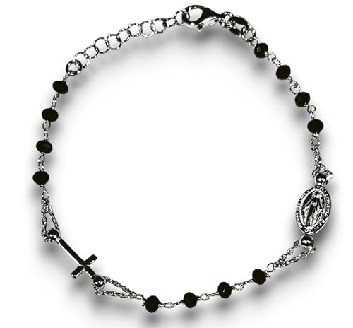 Dada Gioielli - Pulsera rosario de plata 925 con medalla de la Virgen Milagrosa y cruz y medalla de la Virgen María - Gargantilla para hombre y mujer talla ajustable, Talla única (Cruz Central)