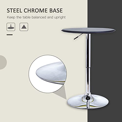Homcom 25" Classic Round Adjustable Faux Leather Chrome Standing Bistro Table #TOP5