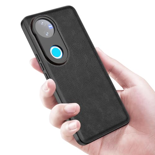 Image of Kapa Tux Leather Back Cover for Vivo T4R / V50 / V50E 5G | Slim Shockproof Camera Protection Bumper Case (Black)