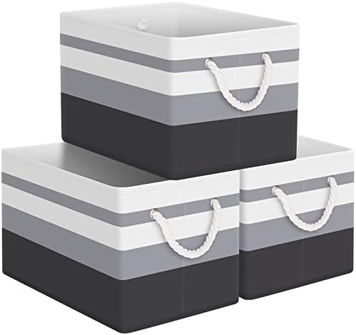 StorageTastic Storage Bin,Collapsible Storage Basket For Organizing,Large Storage Boxes With Rope Handles,Storage Containers,Clothes Organizer,Gradient Grey,Pack of 3