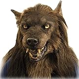 MTDBAOD Halloween Latex Wolf Head Mask, Werewolf Headgear Party Scary Decor,Animal Simulation Wolf Head Mask,Realistic Decor Costumes,for Halloween Costume Party Carnival Prop, Brown, 42 x 25cm