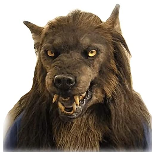 MTDBAOD Máscara de cabeça de lobo de látex de Halloween, acessório de cabeça de lobisomem decoração assustadora de festa, máscara de cabeça de lobo de simulação de animal, fantasias de decoração realistas, para festa de fantasia de Halloween, acessório de carnaval, marrom, 42 x 25 cm
