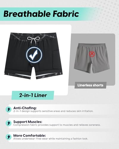 Image of maamgic Mens Running Shorts with Compression Liner 5 inch Quick Dry Workout Shorts Anti-Chafe Gym Shorts 2 in 1 Athletic Shorts