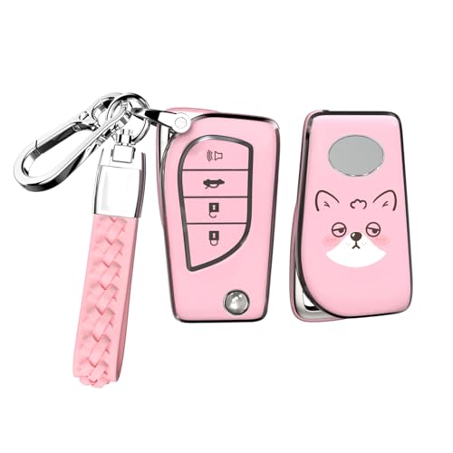 Coque de clé Toyota en TPU souple rose ACEBOY pour Rav4 et Camry