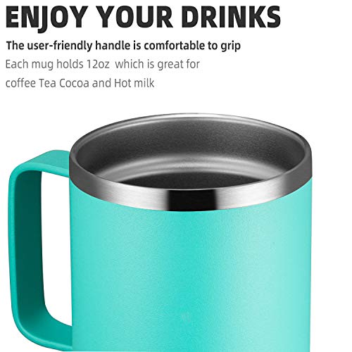 Meway 12Oz Coffee Mug With Handle 4 Pack Bulk,Stainless Steel Insulated Travel Tumblers With Sliding Lid,Double Wall Vacuum Camping Cup For Hot & Cold Drinks Tea (Light Green,Set Of 4) #TOP3