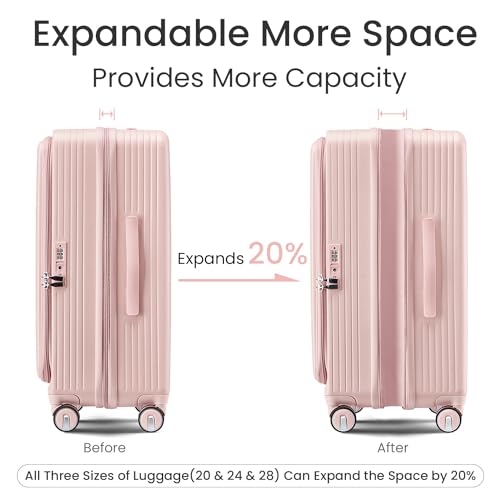 Luggage Sets 3 Piece(20/24/28), Expandable Carry On Luggage with TSA Lock Airline Approved, PC Hard Shell and Lightweight Suitcase with Front Pocket and Spinner Wheels,Pink4