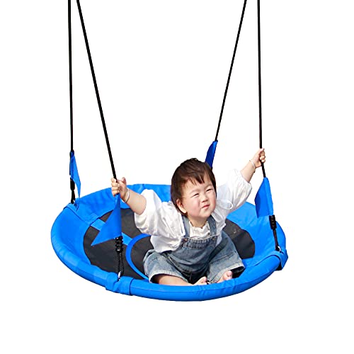 LISUEYNE Flying Saucer Swing,40" Tree Swing,Outdoor Swing with Hanging Strap and Flags,Waterproof Saucer Tree Swing Set,Adjustable Multi-Strand Ropes,Swing Seat,Blue