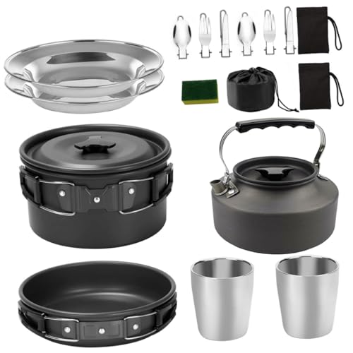 Batterie de cuisine de camping et set vaisselle camping avec théière portable pour bivouac