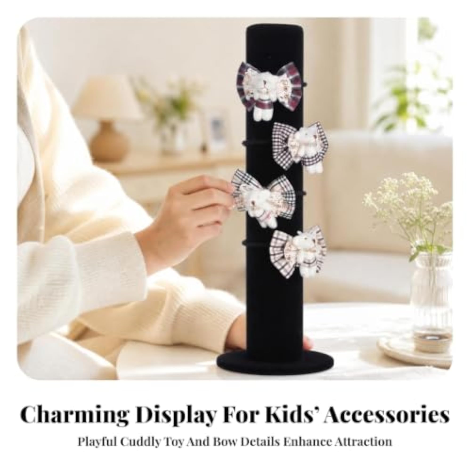 Soft-Fabric Hair Tie Holder Vertical Velvet Display Stand