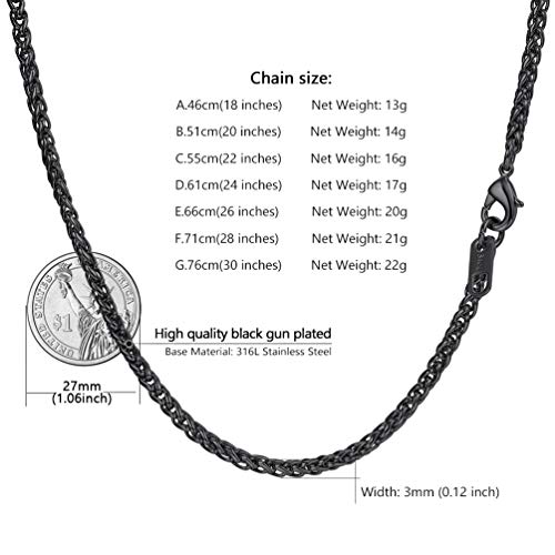 PROSTEEL Black Wheat Braided Stainless Steel Necklace #TOP11