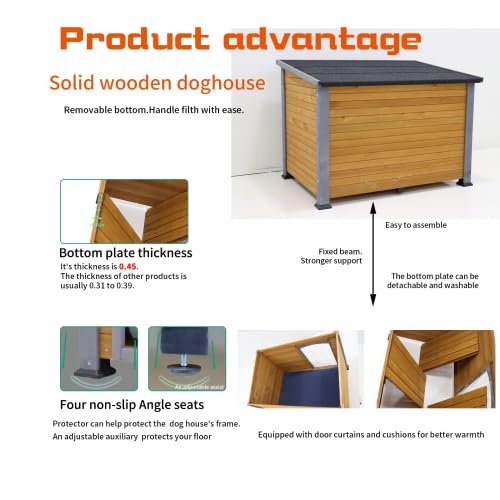 44.48" Large Dog House Winter Warm Outdoor Weatherproof Dog Houses for Large Dogs Outside Dog House Doghouse Wooden Dog Kennel