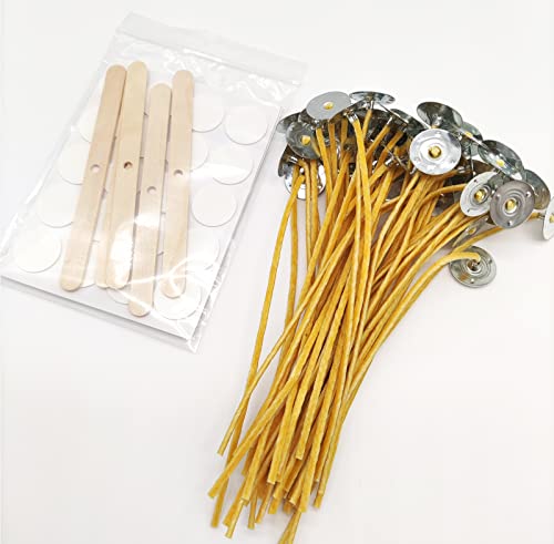 Nuozme 50 Piece 6" Cotton Candle Wicks,Pre-Waxed By 100% Beeswax & Tabbed With 60Pcs Candle Wick Stickers And 5 Pcs Wooden Candle Wick Centering Device, For Candle Making，Candle Diy #TOP5