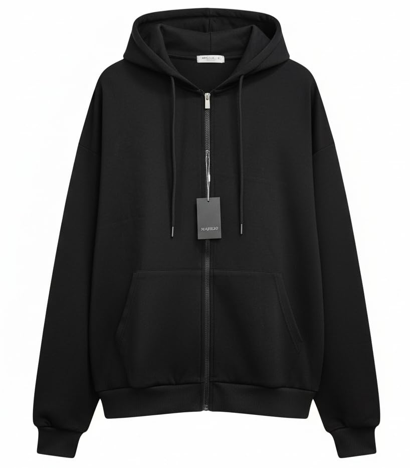 Men’s Lightweight Oversized Zip Up Hoodie 240GSM Drop Shoulder Two-Way Zipper Soft Fabric Sweatshirt Jacket4