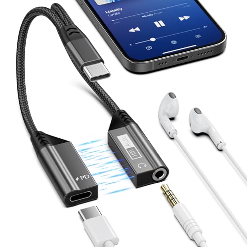 Adaptateur USB C Double Prise Audio Jack 3.5 mm et Chargeur Rapide Huawei, iPad, iPhone 15 16