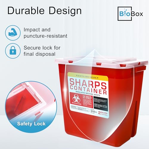 Image of Sharps Container - Large Sharps Containers for Home Use, Needle Disposal | 2 Gallon (Pack of 2), Puncture-Resistant, Dual Locking Lid, Fits Needles & Syringes