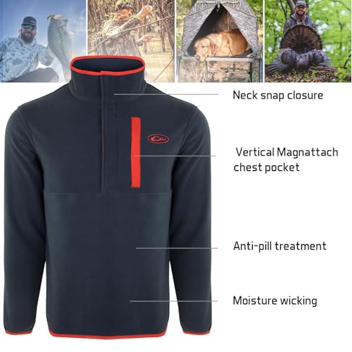 Image of Drake Waterfowl Men's Camp 2.0 Fleece Pullover | Hunting Anti-Pill Moisture Wicking 1 /4 Neck Snap Sweater with Chest Pocket