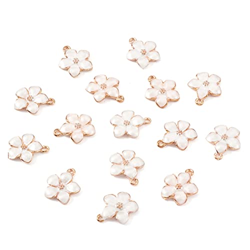 Beadthoven 100pcs Lavender Blush Flower Alloy Enamel Charm Pendants Gold Plated Mini Flower Dangle Charms for Jewelry Making Bracelets Necklace Earrings DIY Crafts
