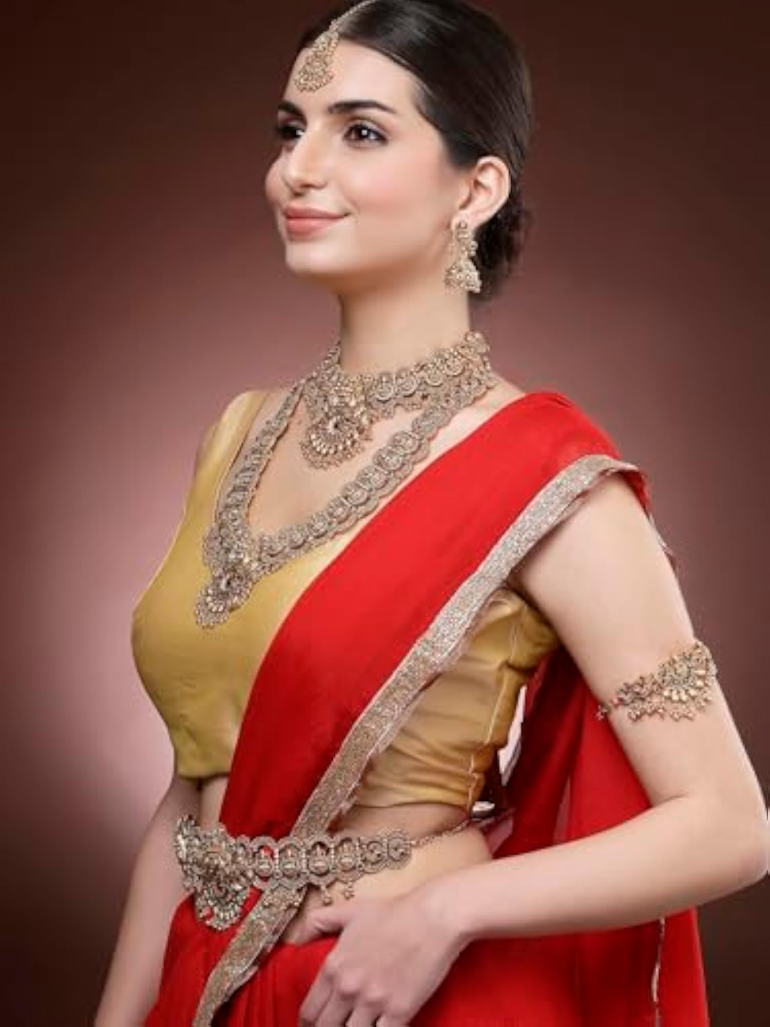 Royal Gold Plated Laxmi Mata Full Bridal Temple Jewellery Set