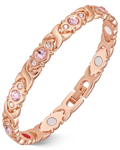 Jeracol 99% Copper Bracelet for Women,Magnetic Bracelet for Women with Sparking Crystal,Adjustable Length with Sizing Tool in Gift Box(rose gold)