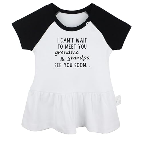 iDzn I Can't Wait to Meet You Grandpa & Grandma See You Soon Novelty Dresses for Babies, Newborn Baby Princess Dress Skirts