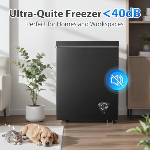 Image of Chest Freezer 3.5 Cubic Feet with Removable Basket and Fast Cooling, Small Deep Freezer, Adjustable Temperature, Energy Saving, Low Noise,Top Open Door Compact Freezer for Kitchen Garage