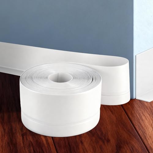 TranRantic Rodapies Autoadhesivo, 7cm×8m Zocalos Autoadhesivos Pared, Rodapie PVC Flexible, Copete Encimera Cocina Plegable para Pared de Piso Cocina Baño(Blanco, 50×20mm (Ancho) x 8 m (Largo))