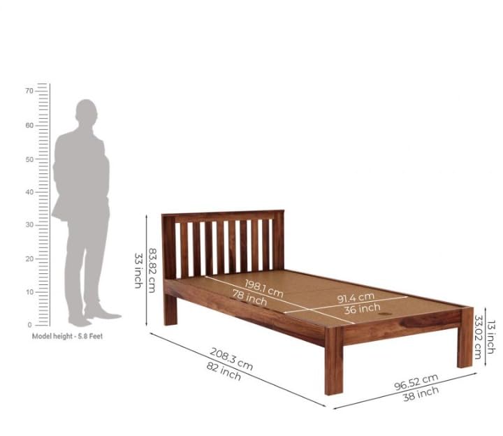 Image of BM WOOD FURNITURE Solid Sheesham Wood Single Bed Without Storage - Elegant and Functional Bedroom Furniture (Honey Finish)
