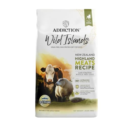 Addiction Wild Islands Highland Meats - Grass-Fed Lamb & Beef - Whole Prey Diet with Meat & Organ Meats - High-Protein Grain-Free Dry Dog Food for Adult Dogs - 20lbs