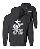 Lucky Ride USMC Logo Hooded Sweatshirt (Full Zip) Hoodie The Few The Proud, Black, M