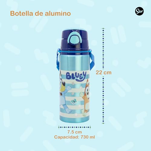 Stor Wiederverwendbare Popup-Flasche aus Aluminium mit Schultergurt 730 ml | BLUEY