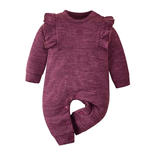 Baby Girl Romper Jumpsuit Long Sleeve Footless Pajamas Bodysuit Onesies Winter Outfit Clothes (Purple, 3-6 Months)