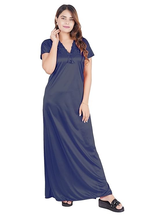 shrimat Women's Half Sleeve Satin Blend Nighty, Maxi, Nightwear | Honeymoon Nighty-picture-50