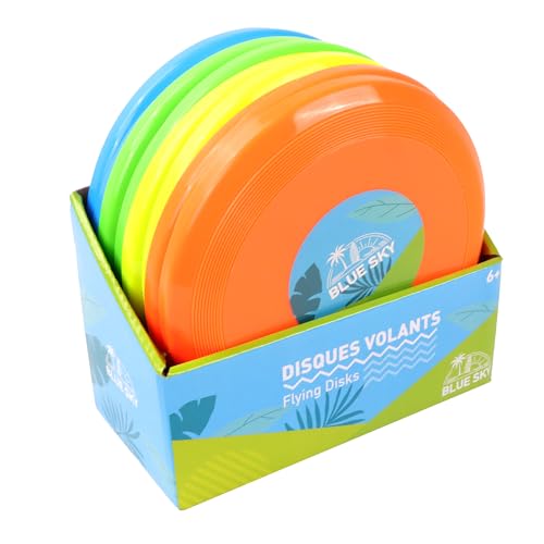 BLUE SKY - Packung mit 12 Flugplatten / Frisbee - Outdoor-Spiel - 047903PA - Zufällige Farbe - Kunststoff - Spielzeug für Kinder Erwachsene - Outdoor-Spiel - Frisbee - Ab 3 Jahren