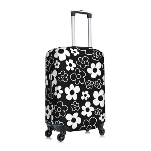 Vintage White Black Flowers Travel Luggage Cover Fits 18-32 Inch Luggage, Elastic Suitcase Cover Protector with Concealed Zipper for Wheeled Suitcase Tsa Approved3