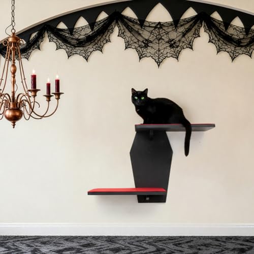 Sintuff Gothic Wall Cat Shelves Wall-Mounted 2 Platform Wall Climbing Steps Furniture Goth Floating Coffin Cat Bed Tree Space-Saving Perch Ladder for Playing Nap Indoor Gothic Christmas - Thumbnail 4