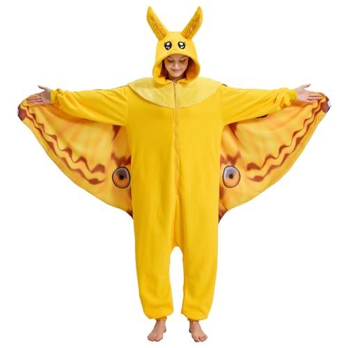 AMAMHAHAVA Comet Moth Onesie Pajamas for Adults, Yellow Moth Costume Halloween Cosplay One-Piece for Women and Men