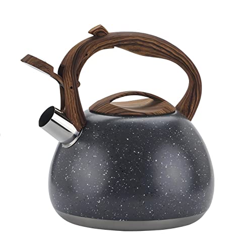 Beruyu Wasserkessel 3,0 L - Wasserkessel für Induktion und Gasherd - Edelstahl Teekessel mit Holzmasergriff - Flötenkessel zum Kochen von Wasser, Tee oder Kaffee (Dunkelgrau) Cover