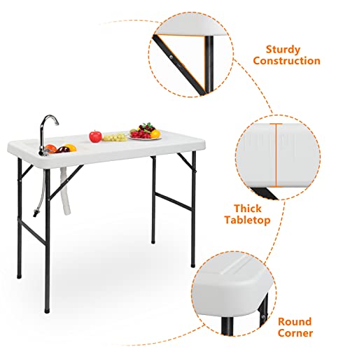 Outvita Mesa de Camping Plegable para Limpiar Pescado, 45" HDPE Estación Exterior con Fregadero, Grifo de Acero Inoxidable 360°, Manguera de Drenaje, Plataforma de Trabajo para Camping miniatura 5