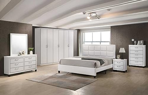 Liveasy Furniture 6PC Queen Bedroom Furniture Sets with Queen Bed, Dresser, Mirror, Chest and 2xNightstands in White (6PC, White PU) - Thumbnail 5