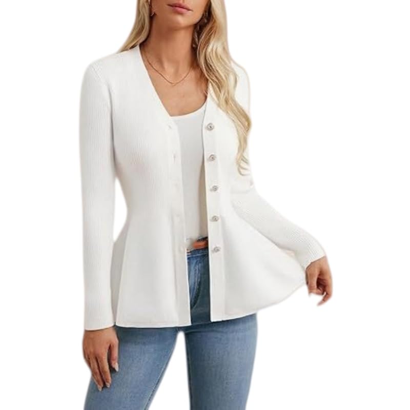 Cardigan da Donna A Coste Slim Fit Elegante Maglione A Maniche Lunghe con Orlo A Volant Giacca Leggera con Scollo A V E Bottoni Frontali Maglione Caldo Autunnale Capospalla Perfetto per Oktoberfest