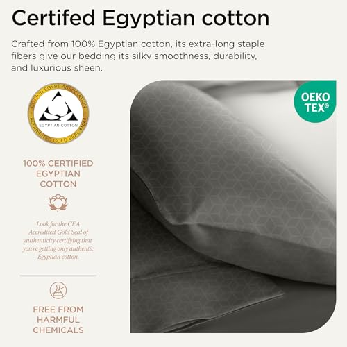 Threadmill THM-400-JRBCADENCE-EGREY-K Egyptian Cotton Sheets For King Size Bed | 100% Certified Egyptian Cotton King Bed Sheets Set | Snug Fit Elastic Deep Pocket King Sheets Soft, Breathable Damask Jacquard thumb #2